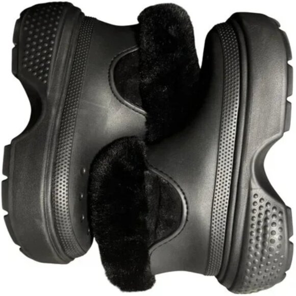 Crocs Chunky Stomp Black Faux Fur Lined Boots, Size 13M - Picture 2 of 2